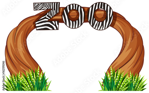 Zoo entrance with wood and grass