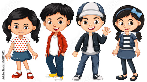 Four asian kids with happy face