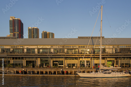 Jones Bay wharf in Sydney with skyscrapers in the background