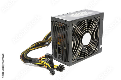 850W Power supply unit with cable and switch I O, black color for full ATX Tower case PC have big fan for cool ioslated on white background