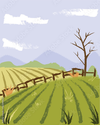 painting style farmer field