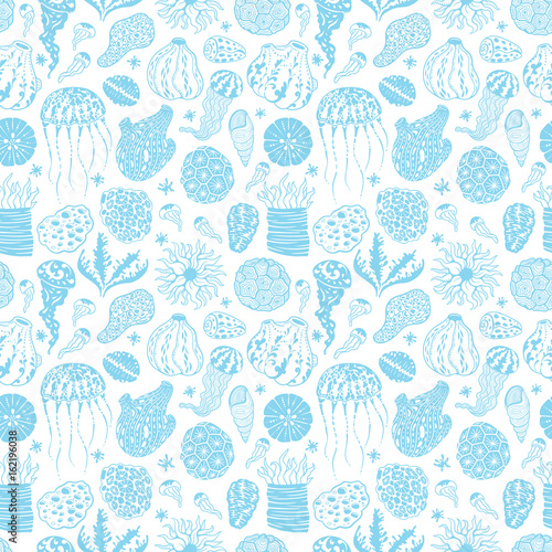 Vector seamless pattern with sea creations