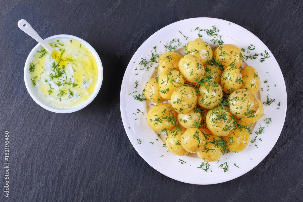 boiled new potatoes and tzatziki sauce boiled new potatoes and tzatziki sauce