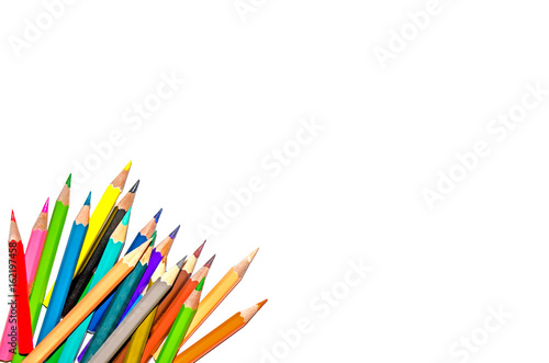 Color pencil and pencil with white background and crayon for isolate and cut out the background, Stationery, Color pencil and shavings photo