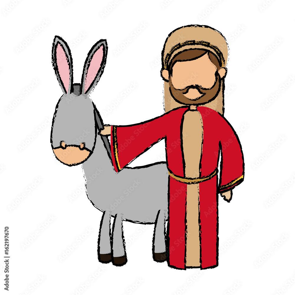 Fototapeta premium saint joseph with donkey manger cartoon