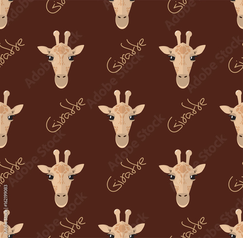 Seamless pattern with giraffes on a brown background