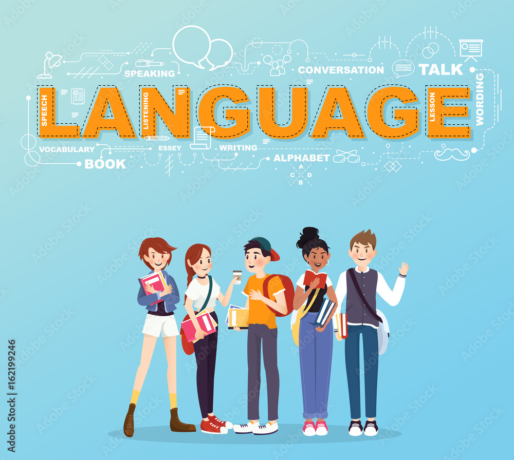 Obraz premium A group of student studies many languages infographic design