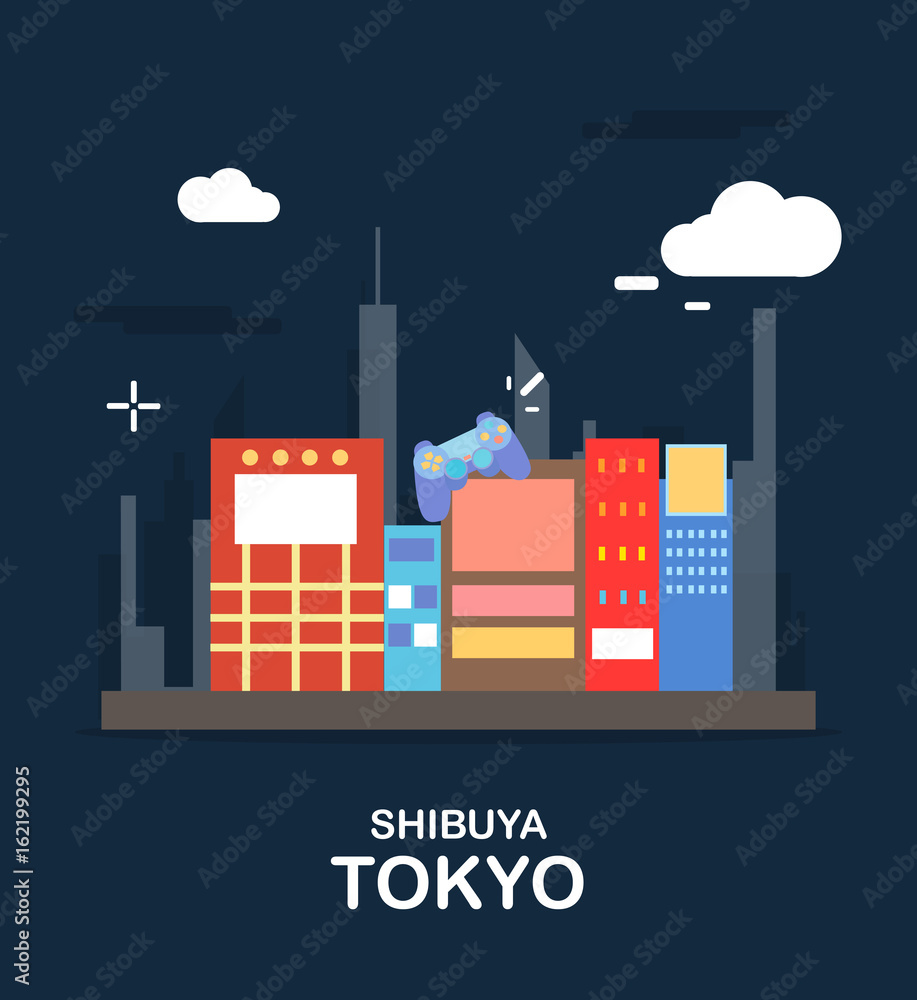 Shibuya Tokyo Tourist Attraction In The Night Japan Illustration Design Stock Vector Adobe Stock