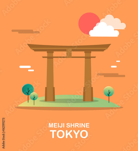 Meiji shrine holy building in Tokyo illustration design