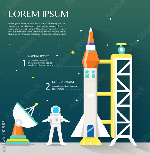 Space shuttle  sattlelite and astronaut with high technology Infographics Flat design. Vector illustration