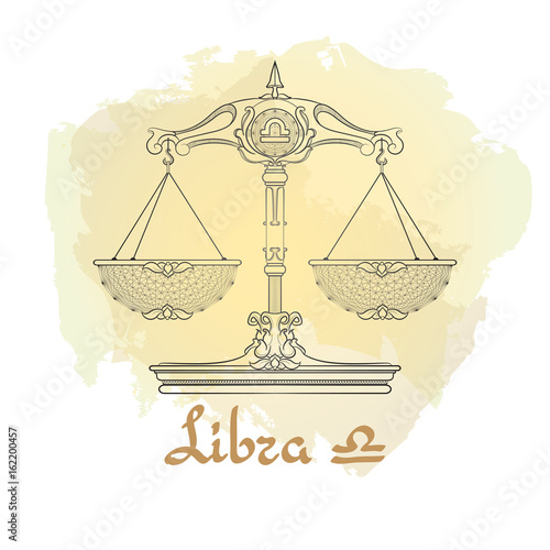 Hand drawn line art of decorative zodiac sign Libra.
