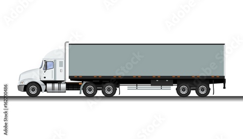 Detailed Side View Grey Trailer Truck Vector Illustration for Vehicle or Shipment Transportation Related Design