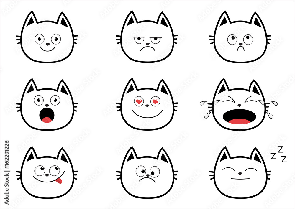 Set Of Black Cat Emoji Crazy Kitten With Different Emotions Angry Skeptical  Happy Funny Cat Breaking Things Comic Illustration Cartoon Vector Drawing  Stock Illustration - Download Image Now - iStock