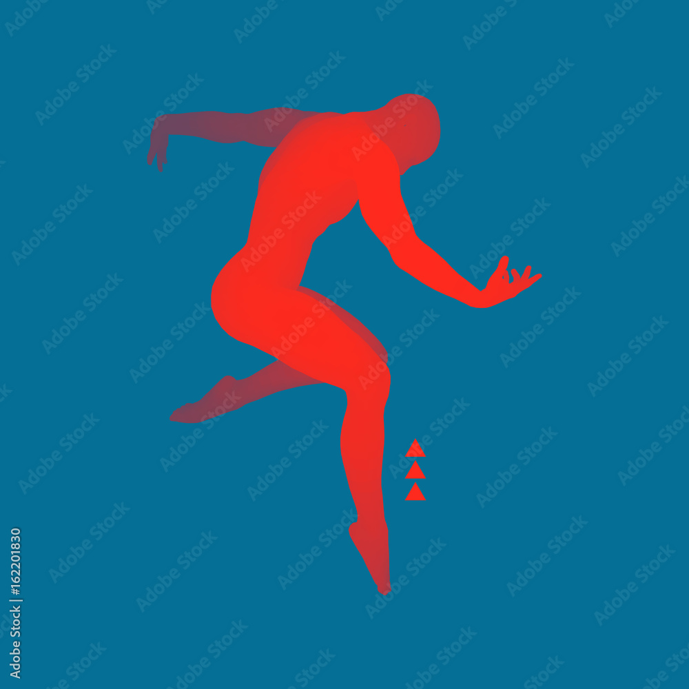 Man is Posing and Dancing. Silhouette of a Dancer. A Dancer Performs Acrobatic Elements. Sports Concept. 3D Model of Man. Human Body. Sport Symbol. Design Element. Vector Illustration.