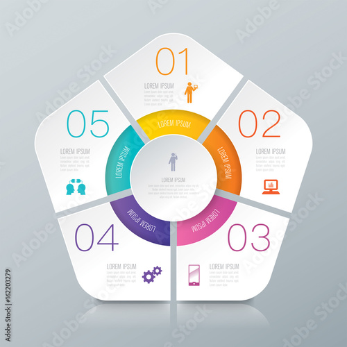 Infographics design vector and business icons with 5 options.