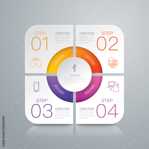 Infographics design vector and business icons with 4 options.