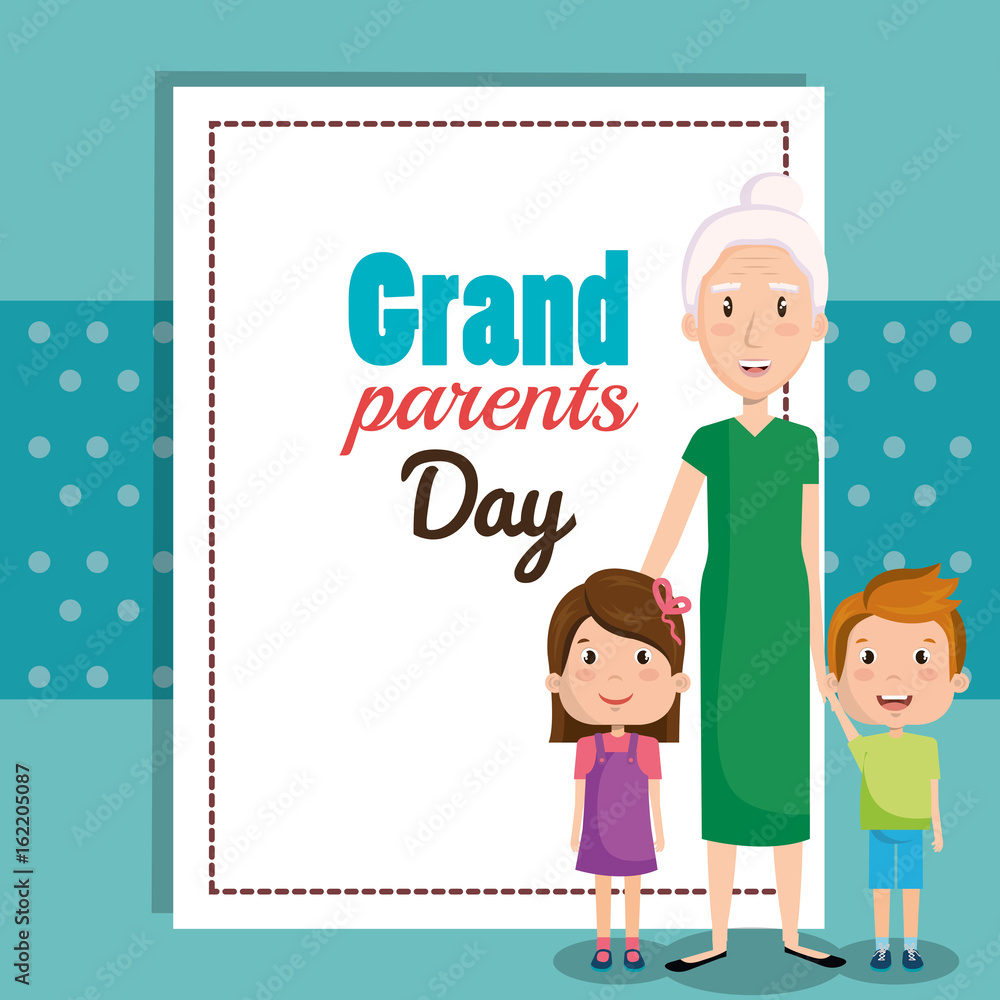 Grandparents day card with grandma and grandchildren over teal background vector illustration Grandparents day card with grandma and grandchildren over teal background vector illustration