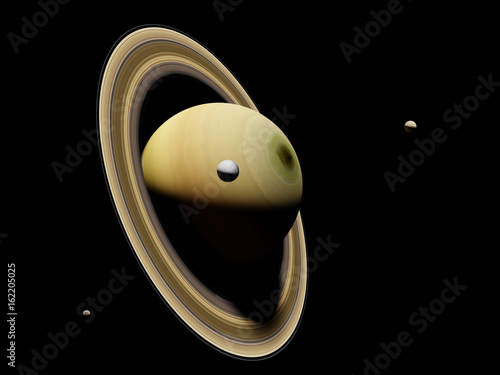 Fototapeta Naklejka Na Ścianę i Meble -  planet Saturn with moon Enceladus and other moons