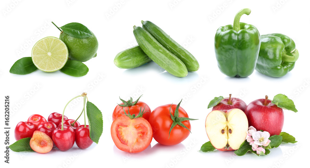 Obst und Gemüse Früchte Apfel Tomaten Farben frische Collage Freisteller freigestellt isoliert Obst und Gemüse Früchte Apfel Tomaten Farben frische Collage Freisteller freigestellt isoliert