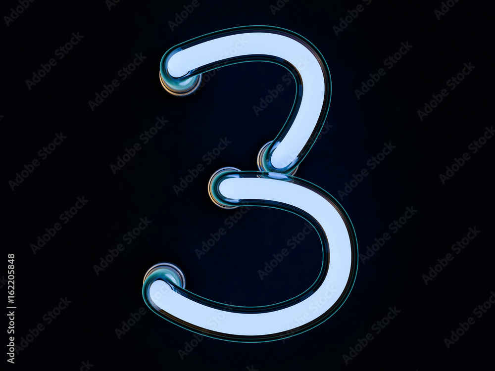 Neon tube number on dark background. 3D rendering Neon tube number on dark background. 3D rendering
