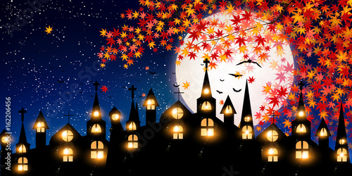 ハロウィン　秋　城　背景