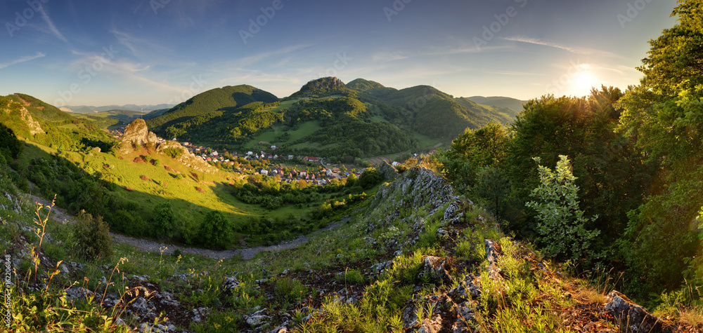Spring mountain rural coutryside landcape with village Spring mountain rural coutryside landcape with village