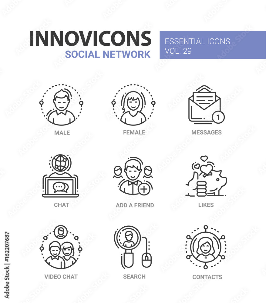 Social Network - modern vector line icons set Social Network - modern vector line icons set