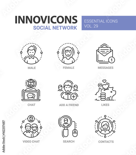 Social Network - modern vector line icons set