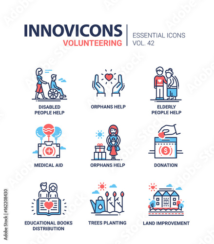 Volunteering - modern vector line design icons set.