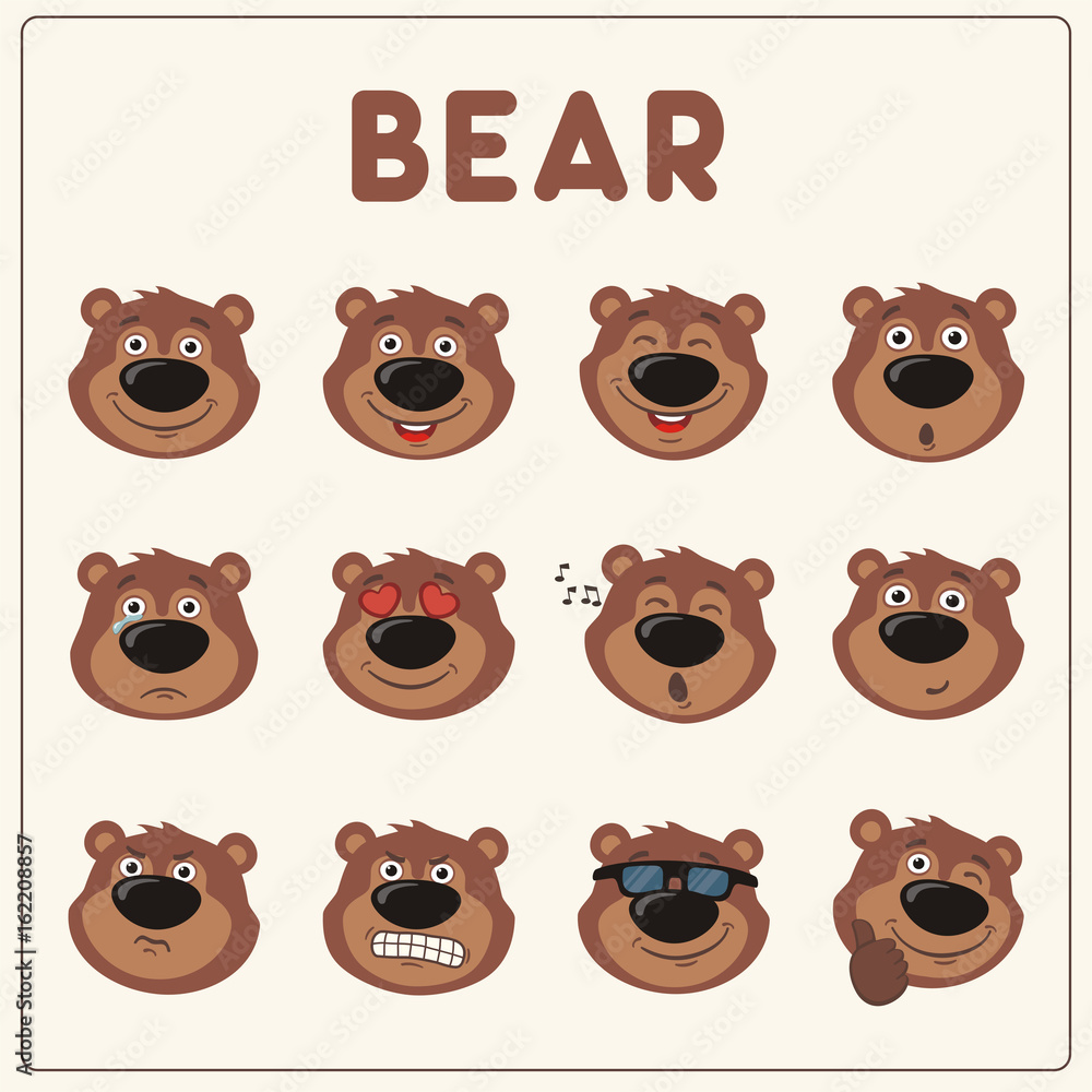 Fototapeta premium Emoticons set cartoon teddy bear. Collection isolated funny teddy bear different emotion.