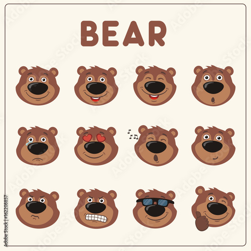 Emoticons set cartoon teddy bear. Collection isolated funny teddy bear different emotion.