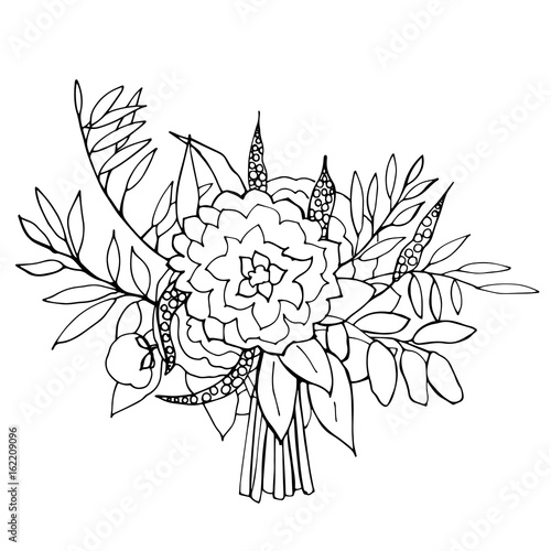 Hand drawn flowers.Wedding bouquet. Vector illustration.
