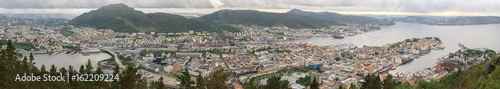 Panoramic view of the beautifully situated Bergen, the second largest city in Norway. It is called the Fjord Gate and is listed as a UNESCO World Heritage Site