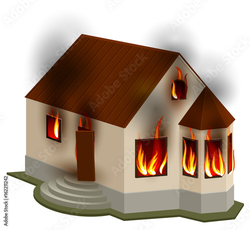 Property Insurance. Private house is on fire