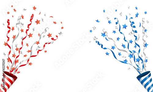 Exploding party popper with stars confetti and streamer Vector