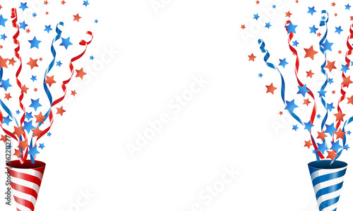 Exploding party popper with stars confetti and streamer Vector