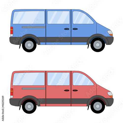 Blue and red minibus. Vector 3d illustration