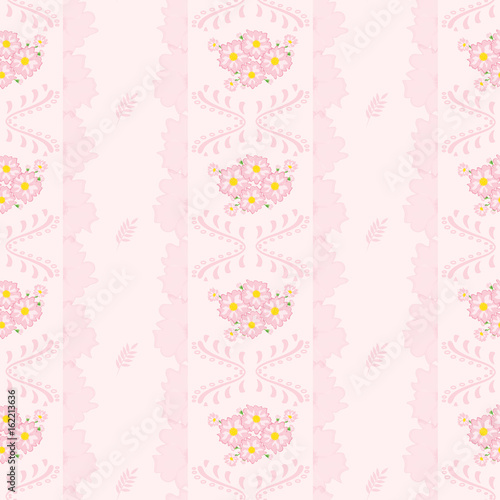 A drawing in a small pink flower on a pink background. Colorful seamless background for textiles, fabric, cotton fabric, covers, wallpapers, print, gift wrapping and scrapbooking.