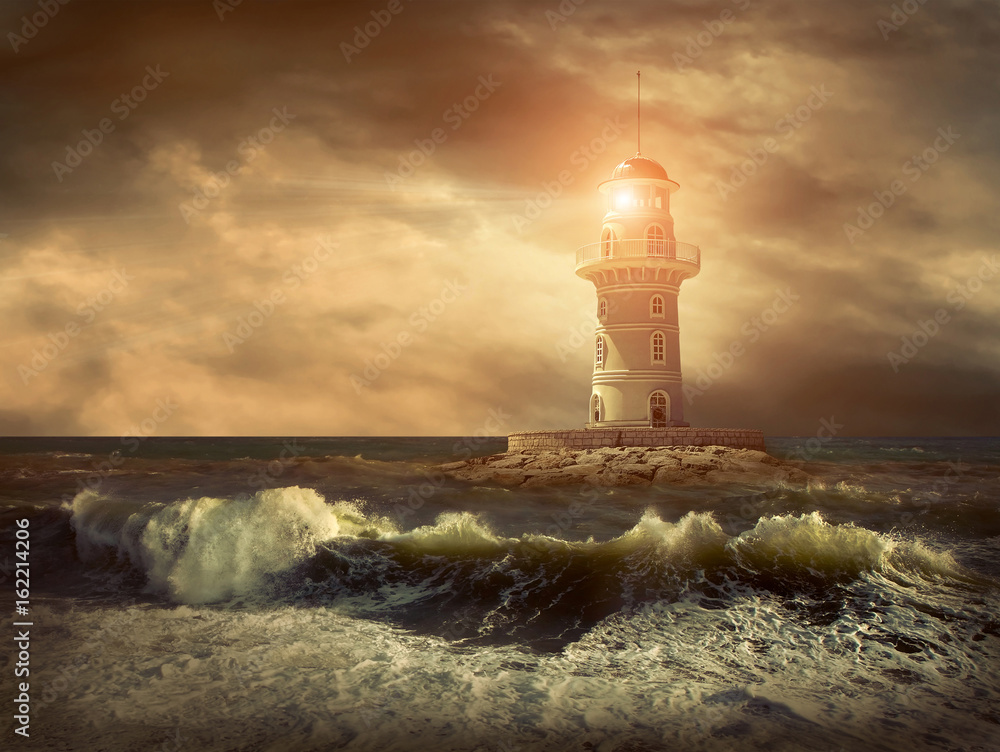 Obraz premium Lighthouse on the sea under sky