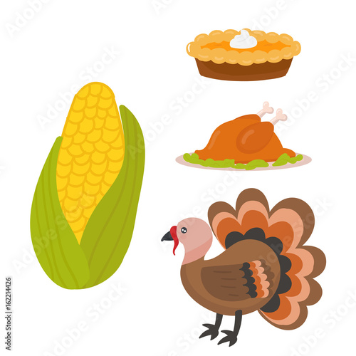 Happy thanksgiving day symbols design holiday objects fresh food harvest autu...