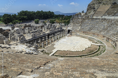 The Great Theater at Ephesus, Turkey. Ephesus was an ancient Greek city, and later a major Roman city and one of the largest cities in the Mediterranean world. photo