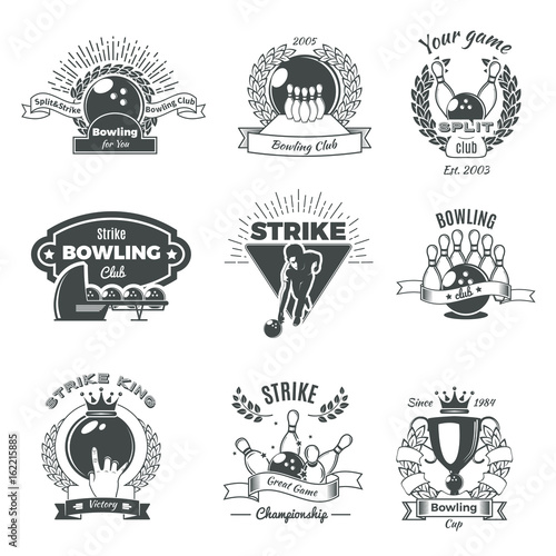Bowling Monochrome Vintage Style Emblems