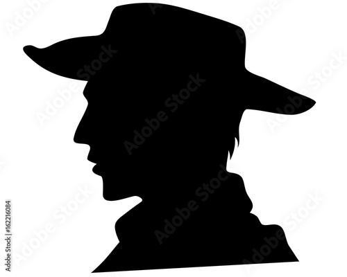 cowboy head vector illustration - black outline over white