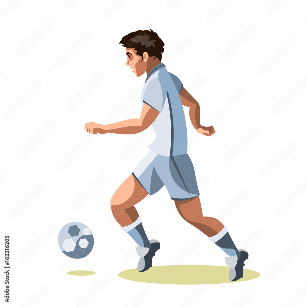 Soccer player quick shooting a ball.
