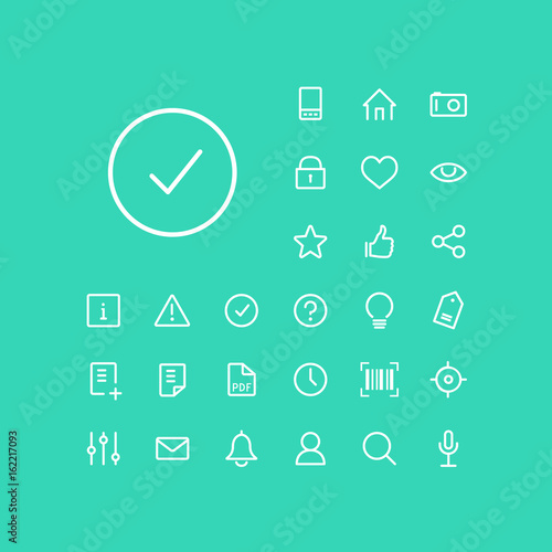 Success icon in set on the green background. Universal linear icons to use in web and mobile app.