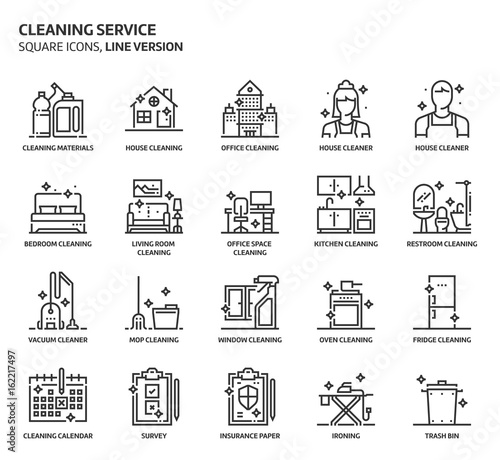 House cleaning service, square icon set