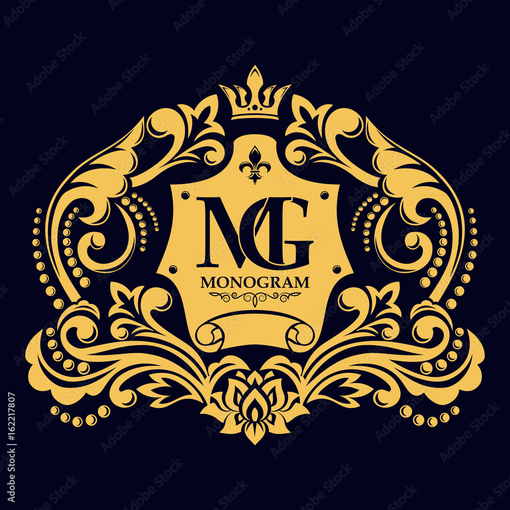 Vintage art frame. Vector template monogram initials. Elegant emblem logo for restaurants, hotels, bars and boutiques. It can be used to design business cards, invitations, booklets and brochures