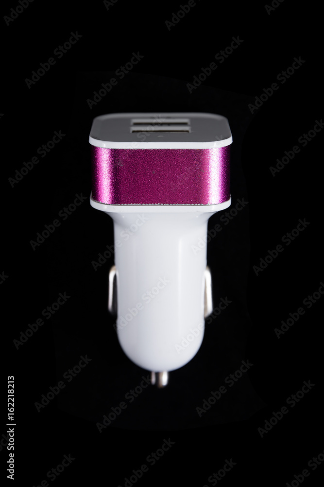 Car charger isolated on black background. Car charger isolated on black background.