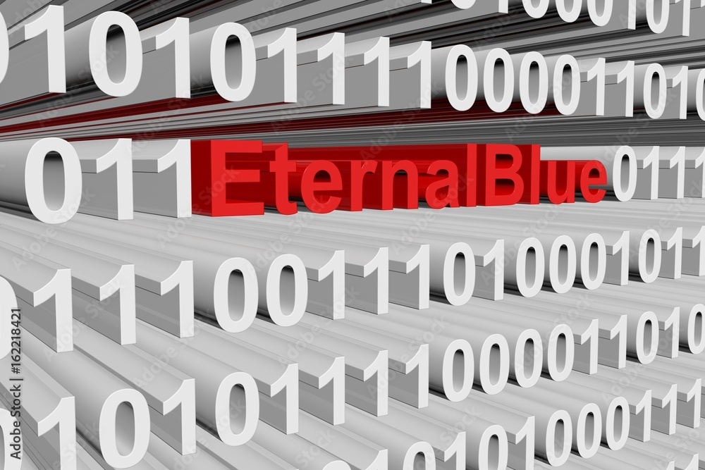 EternalBlue in the form of binary code, 3D illustration
