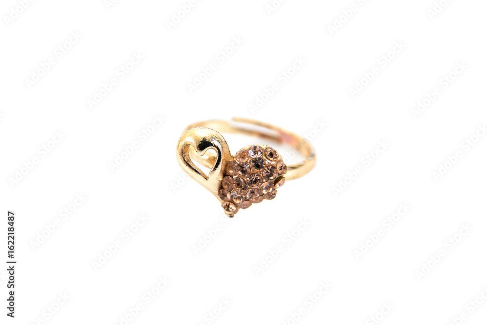 Gold ring with diamonds in heart shape style isolated on white background Gold ring with diamonds in heart shape style isolated on white background